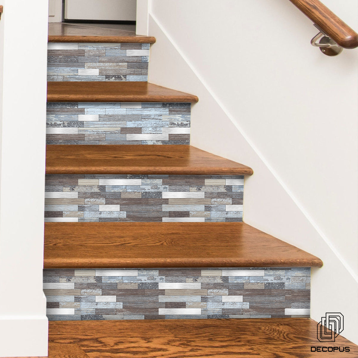 Decopus Metal Tile Peel and Stick Backsplash (Long Strip Shape in Reclaimed Wood Light Color 5pc_Pack)