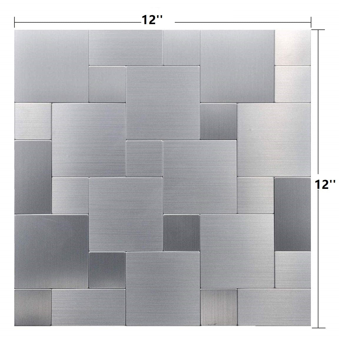 Silver "Intersected Sqaure Metal Tile Peel and Stick for Kitchen, Bathroom