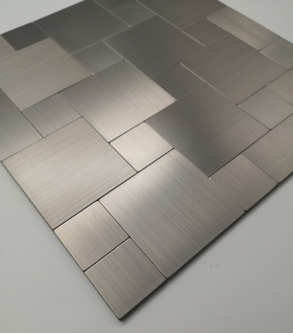 Silver "Intersected Sqaure Metal Tile Peel and Stick for Kitchen, Bathroom