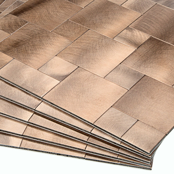 Decopus Peel and Stick Metal Tile Backsplash (IS50 Copper Matte) for Kitchen Bathroom, Metal Tiles, Wall Accents. 12in x 12in. 4mm thick, Stick On