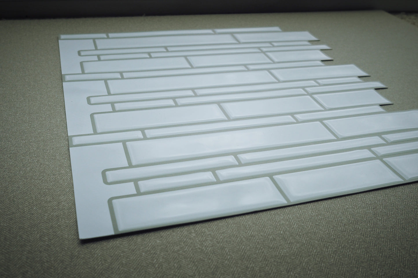 Decopus Flex Tile Peel and Stick Backsplash Vinyl (Longstrip - Mono White Ceramic10pc/Pack) for Kitchen, Bathroom, Wall Accents Flex Tile Stick On