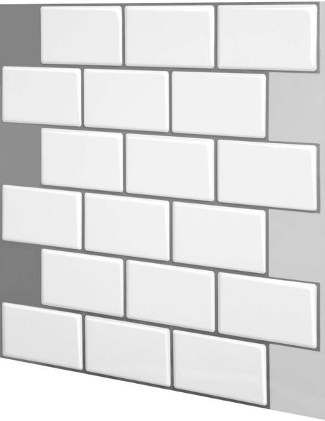 Decopus 3D Subway Tile Peel and Stick Backsplash Mono Whtie (Subway 2'x3.5' chip 12 x 12' Sheet, 10pc/Pack) for Kitchen, Bathroom, Wall Accents, FauxStone Soft Vinyl