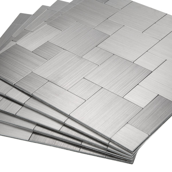 Silver "Intersected Sqaure Metal Tile Peel and Stick for Kitchen, Bathroom