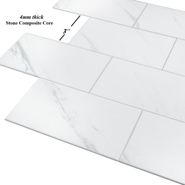 Decopus Brick Tile Peel and Stick Backsplash ( Faux Stone Tile - Marble White 5pc/Pack)