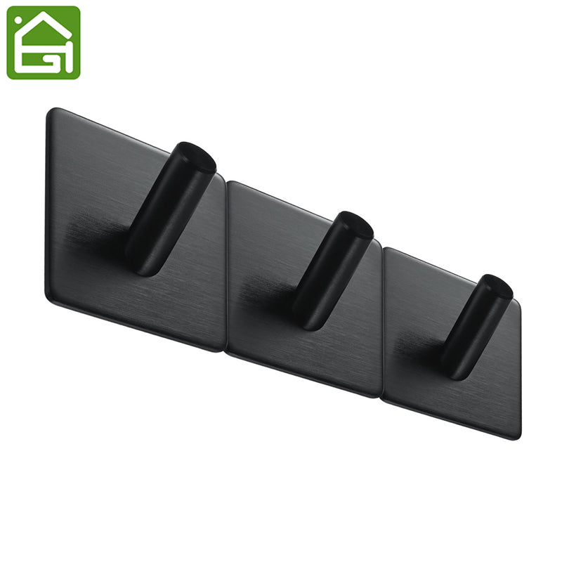 1 pc 3M Self Adhesive Hooks Heavy Duty Stainless Steel Coat Key Wall Mounted Hooks Waterproof Bathroom Kitchen Towel Black Hook