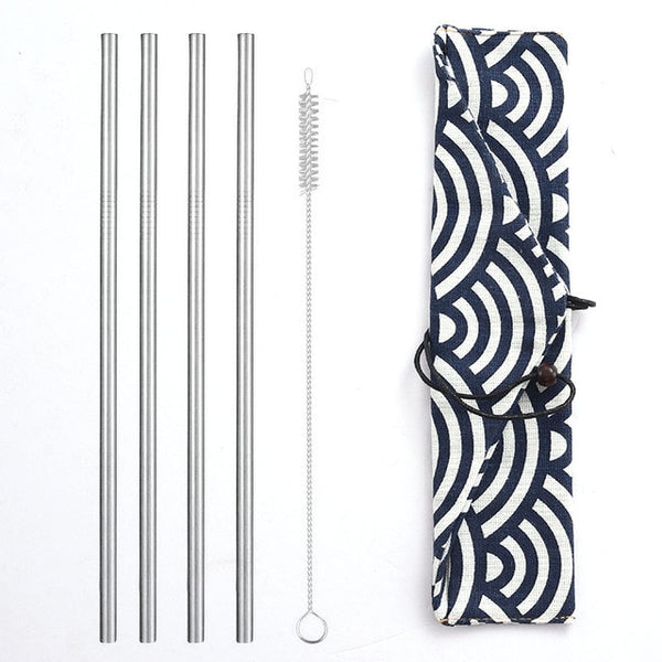 Daydayuse - Reusable Metal Drinking Straws 304 Stainless Steel Sturdy Bent Straight Straw with Cleaning Brush and Bag Bar