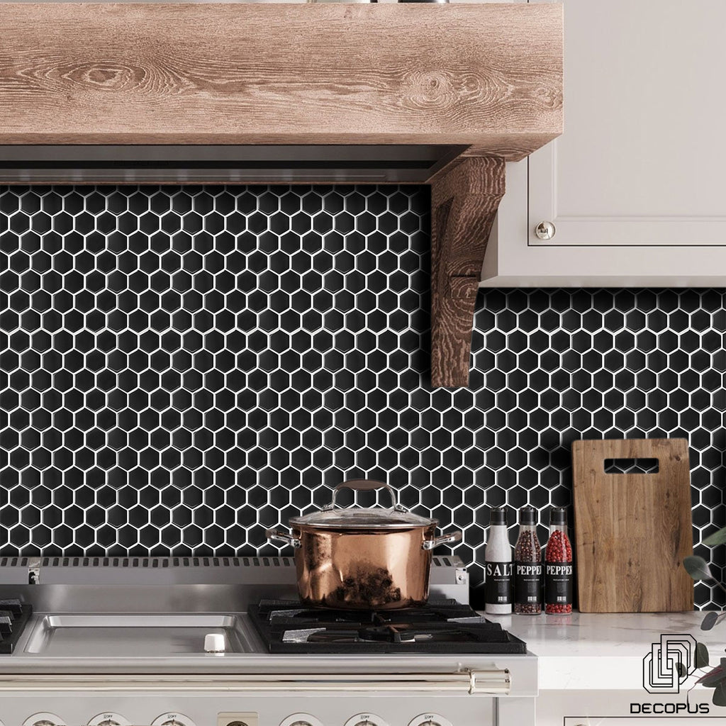 Decopus 3D MarbleTile Backsplash Peel and Stick Vinyl (Hexagon - Mono ...