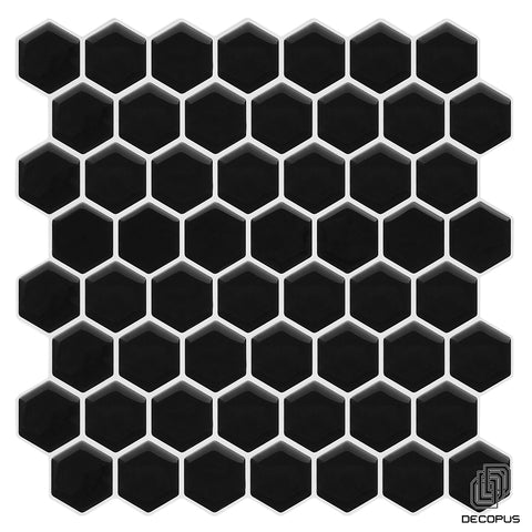 Decopus 3D MarbleTile Backsplash Peel and Stick Vinyl (Hexagon - Mono Black 10pc/Pack) for Kitchen & Bathroom with Marble Printing